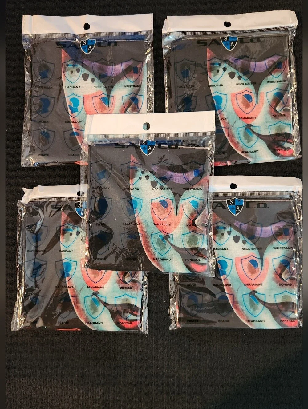Set Of 5 Temptress SA Neck Gaiters Face Shields Bandanas Fishing Must Have NEW